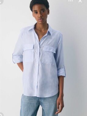 Babaton Light Blue Pinstripe Button-Down Shirt